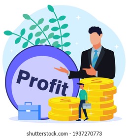 Vector Illustration Of A Business Concept, Entrepreneur Earning Multiple Business Profits. Fast Economic Growth, Jobs, Successful Business.