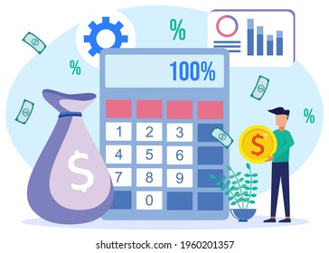 Vector Illustration Of A Business Concept, Entrepreneur Earning Multiple Business Profits. Fast Economic Growth, Jobs, Successful Business.