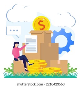 Vector Illustration Of A Business Concept, Entrepreneur Earning Multiple Business Profits. Fast Economic Growth, Jobs, Successful Business.