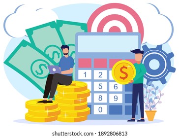 Vector Illustration Of A Business Concept, Entrepreneurs Making Multiple Profits. Fast Economic Growth, Jobs, Successful Business.