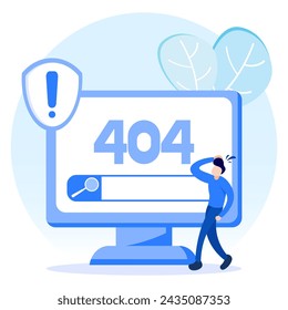 Vector illustration of business concept, error 404, Internet signal is interrupted, unavailable, businessperson annoyed and disappointed.
