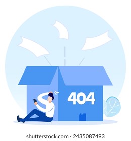 Vector illustration of business concept, error 404, Internet signal is interrupted, unavailable, businessperson annoyed and disappointed.