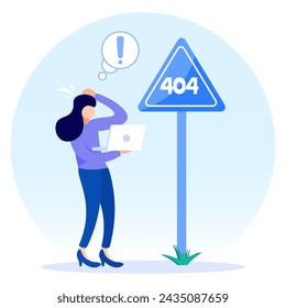 Vector illustration of business concept, error 404, Internet signal is interrupted, unavailable, businessperson annoyed and disappointed.