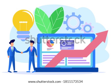Vector illustration of a business concept, establishing cooperation to build a business. Investors keep money in ideas. financing creative projects. 2 businessmen shaking hands.