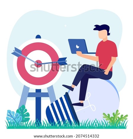 Vector illustration of a business concept focus on work goals and best task performance lead to success. Good score for business and career. The main goal as target accuracy and precise archery.