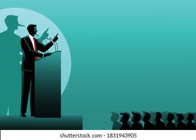 Vector illustration of business concept, a liar businessman speaking on podium