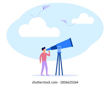 Vector illustration of a business concept, monitoring through binoculars, looking to the future, Business Character Foresight.