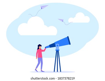 Vector illustration of a business concept, monitoring through binoculars, looking to the future, Business Character Foresight.