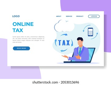 Vector illustration of a business concept of online tax payments, people filling out tax forms, obedient entrepreneurs pay taxes. Business profit that reaches the target.