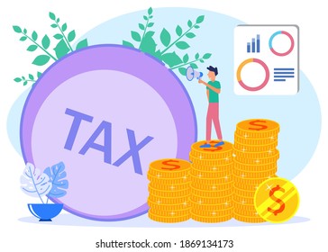 Vector illustration of a business concept. Paying taxes every year, obedient entrepreneurs pay taxes to educate other businessmen. Business profit that reaches the target.