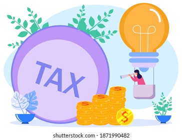 Vector illustration of a business concept. Paying taxes every year, obedient entrepreneurs pay taxes, monitoring taxpayers. Business profit that reaches the target.