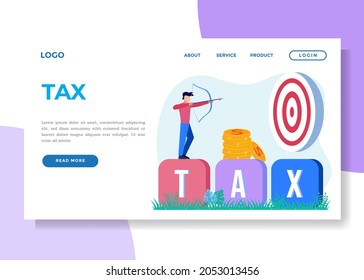 Vector illustration of a business concept. Paying taxes every year, obedient entrepreneurs pay taxes, records, property values. Business profit that reaches the target.