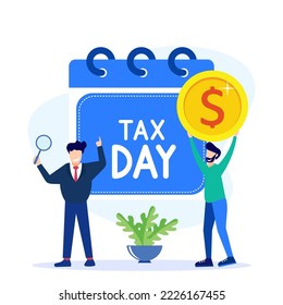 Vector illustration of a business concept. Paying taxes every year, obedient entrepreneurs pay taxes, records, property values. Business profit that reaches the target.