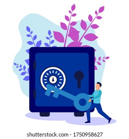 Vector illustration of a business concept. business people with a key, unlocked, and successful.