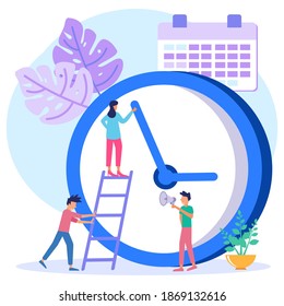 Vector illustration of business concept, business people with clock on white background, express service, time management concept, quick reaction.