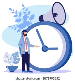 Vector illustration of business concept, business people with clock on white background, express service, time management concept, quick reaction.