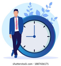 Vector illustration of business concept, business people with clock on white background, express service, time management concept, quick reaction.