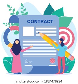 Vector illustration of a business concept. Business people working together to shake hands. Build a business together. fund creative projects. Signing a contract agreement.