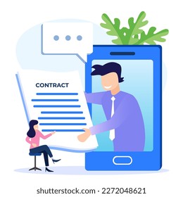 Vector illustration of business concept. Business people work together to start a deal. Build a business together. fund creative projects. Sign the contract agreement.