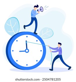 Vector illustration of business concept, business people with clock on white background, express service, time management concept, quick reaction.