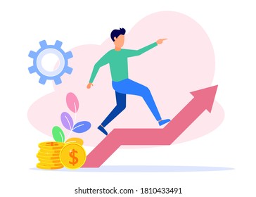 Vector illustration of a business concept. Profits increase. Sales growth concept. career to success. Business people build businesses from scratch.