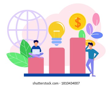 Vector illustration of a business concept. Profits increase. Sales growth concept. career to success. Business people build businesses from scratch.