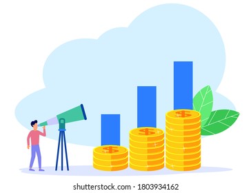 Vector illustration of business concept, Rapid growth of business, career advancement towards success, flat color icon, business analysis.