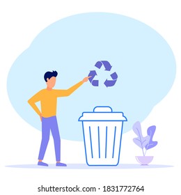 Vector illustration of business concept, recycling waste, utilization of used goods, career growth towards success, flat color icons, business analysis, environmental protection.