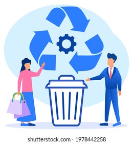 Vector illustration of business concept, recycling waste, utilization of used goods, career growth towards success, flat color icons, business analysis, environmental protection.