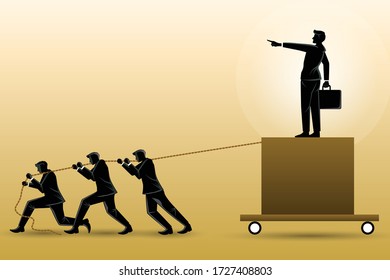 Ilustración vectorial del concepto de negocios, un empresario tirando del carro con su jefe