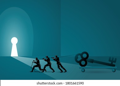 Vector illustration of business concept, some businessman pull a huge key together
