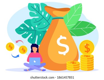 Vector illustration of business concept, successful entrepreneur with fast economic growth and income. Successful investor or entrepreneur. Financial consulting, investment and savings.