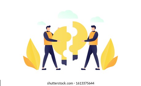 vector illustration. Business concept. Team or group. people connect the elements of the puzzle. Symbol of teamwork, cooperation, partnership. Can be used for, landing pages, templates, UI, web.