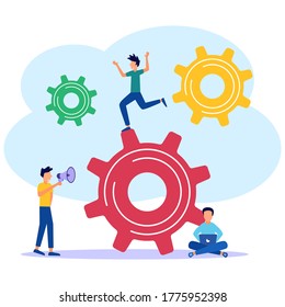 Concepto de negocio de ilustraciones de vectores, trabajo en equipo de personas de negocios, movilización de negocios, gestión de estrategias para obtener ganancias.