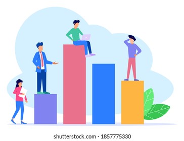 Ilustración vectorial de un concepto de negocio. Trabajo en equipo hacia el éxito, gestión de tarjetas de inversión. Rápido crecimiento de los negocios.