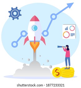 Vector illustration of a business concept. Women entrepreneurs have seen upward economic growth.