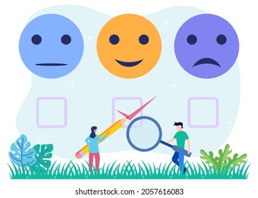 Vector illustration of business concept.Client satisfaction survey as customer feedback. Experience the opinion of the consumer as a choice for a service or product. Performance appraisal scale.