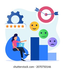 Vector illustration of business concept.Client satisfaction survey as customer feedback. Experience the opinion of the consumer as a choice for a service or product. Performance appraisal scale.