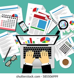 Vector illustration Business concepts, flat design. Banner for management and planning financial, statistics, strategic, analyzing, research, development, marketing, solution.