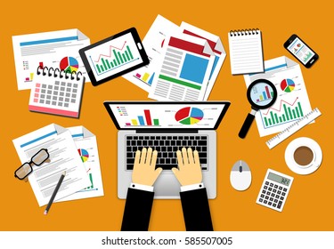 Vector illustration Business concepts, flat design. Banner for management and planning financial, statistics, strategic, analyzing, research, development, marketing, solution.