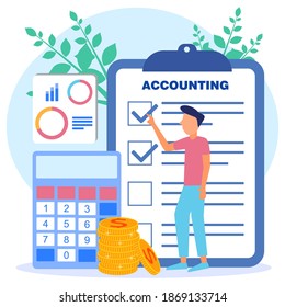 Vector illustration of business concepts, business people with bookkeeping, accounting and auditing developments.