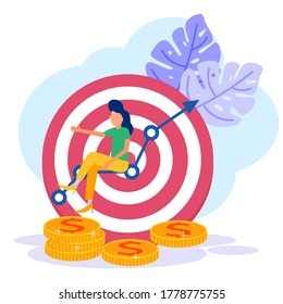 Vector illustration of business concepts, targets with graphs, press targets, creative ideas, goal achievement.