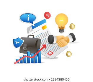 Vector illustration of a business contract with a briefcase and a light bulb