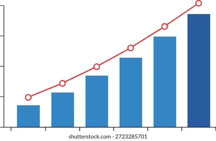 Ilustración vectorial del ícono de gráfico de datos comerciales con gráfico de barras, tendencia de línea, análisis, crecimiento del rendimiento y símbolos de informes financieros