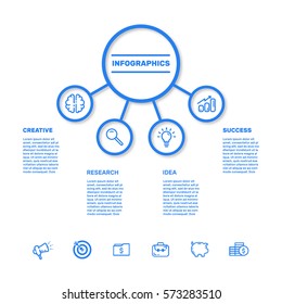 Vector illustration of business data visualization. Process chart. Elements of graph, diagram with 4 options, parts or processes. Design concept for infographic. Template with shadow for presentation.