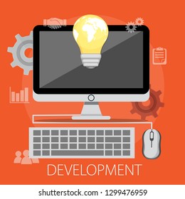 Vector Illustration Of Business Development & Solution Concept With 