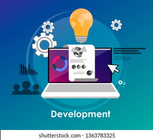 Vector illustration of business development & solution concept with "development" creative solution icon.