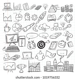 Vector illustration of business doodle set scribble collection outlined hand drawn icons