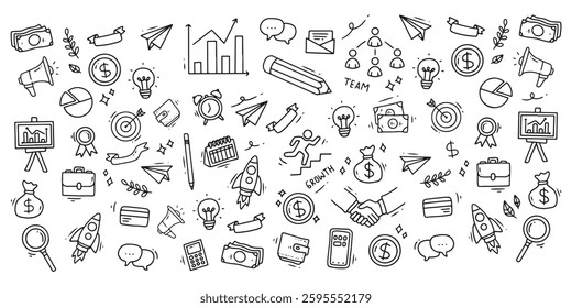Vector illustration of Business doodles hand drawn icons