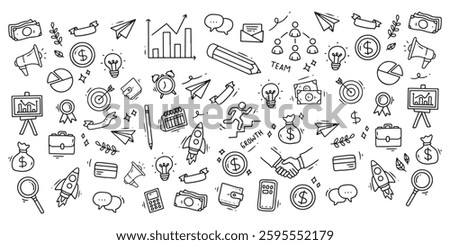 Vector illustration of Business doodles hand drawn icons